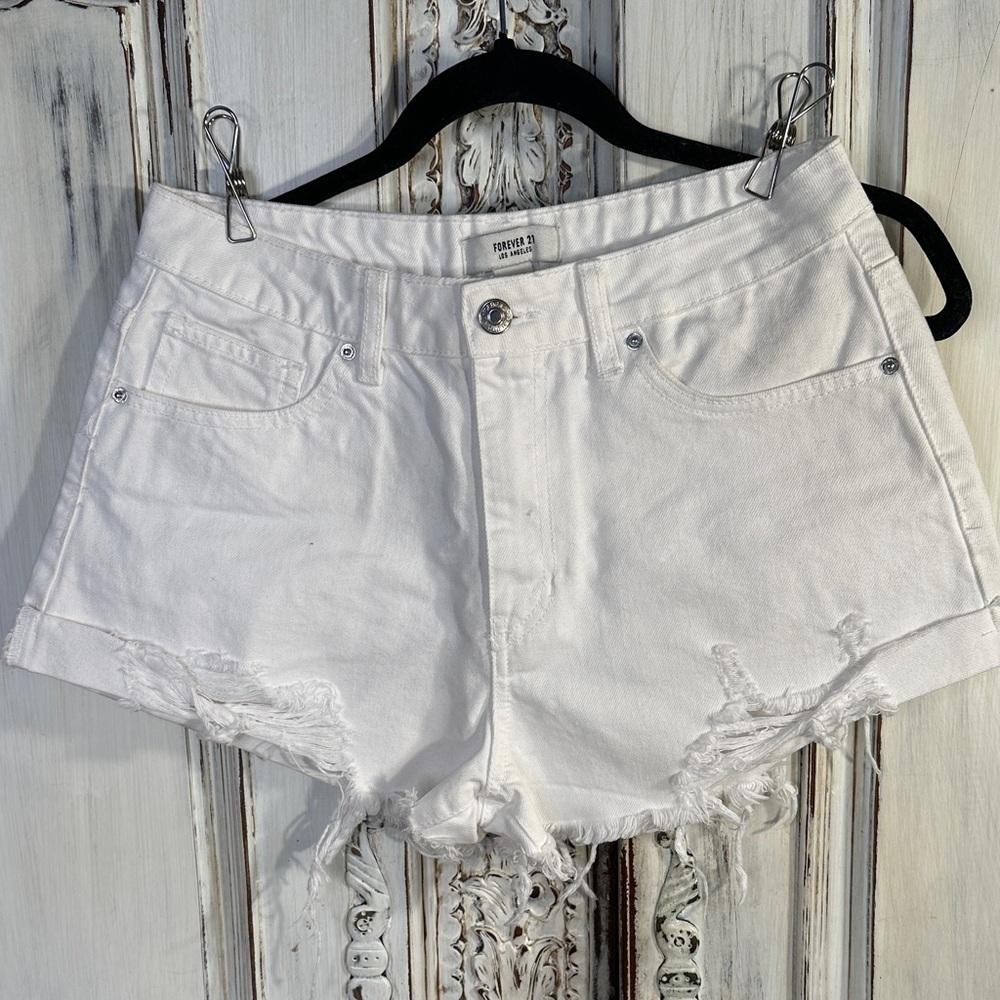 Curated, Forever 21 Bright White Jean Shorts with Embroidered Top 2Pc Bundle - Picture 2 of 8